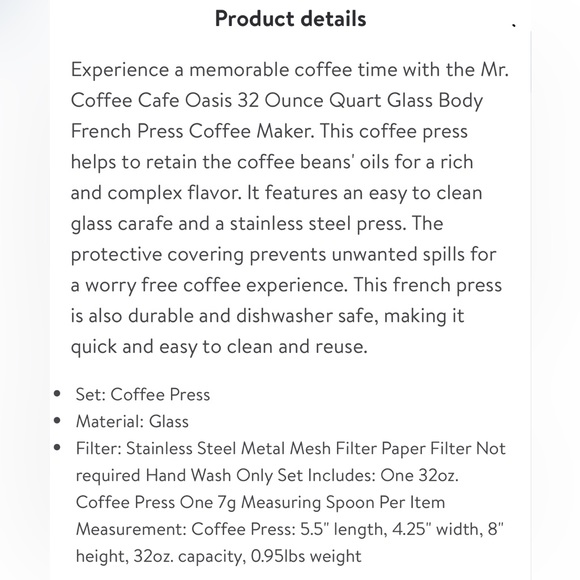 NIB Mr Coffee Press, Oasis, 1.1 quart - Picture 6 of 6